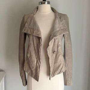 BCBGMaxAzria Taupe Leather Button Front Moto Jacket, Size XXS (see pics)